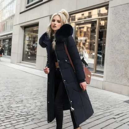 Eveloria Damen Daunenjacke Gesteppt Lang Kapuze Kunstfell