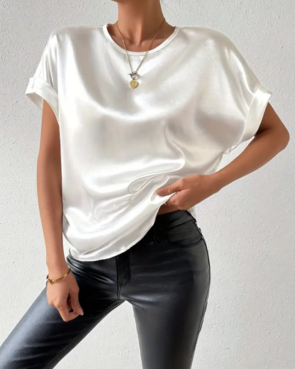 Damen T-Shirt Rundhals Satin Glatt