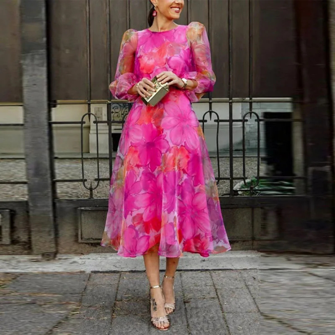Damen Hochzeitsgastkleid Formelles Blumen-Midi-Kleid - Eveloria