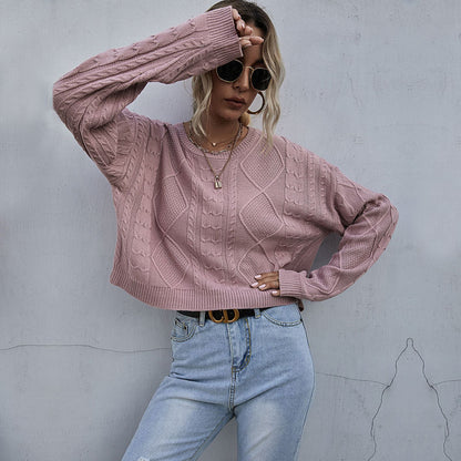Damen Strickpullover Oversized Zopfmuster Beige