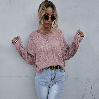 Damen Strickpullover Oversized Zopfmuster Beige