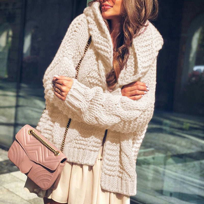 Damen Cardigan Grobstrick Voluminöse Ärmel Lässig Beige