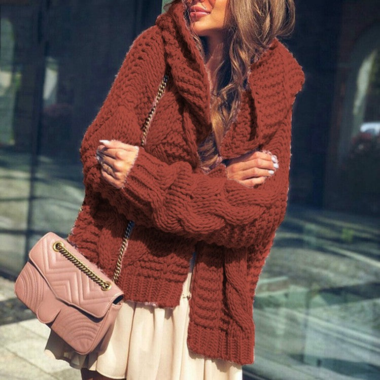 Damen Cardigan Grobstrick Voluminöse Ärmel Lässig Beige