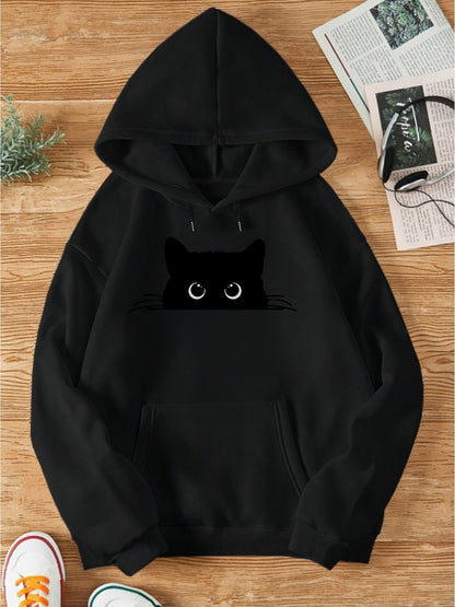 Damen Sweatshirt Hoodie Katzenprint Kapuze Grau