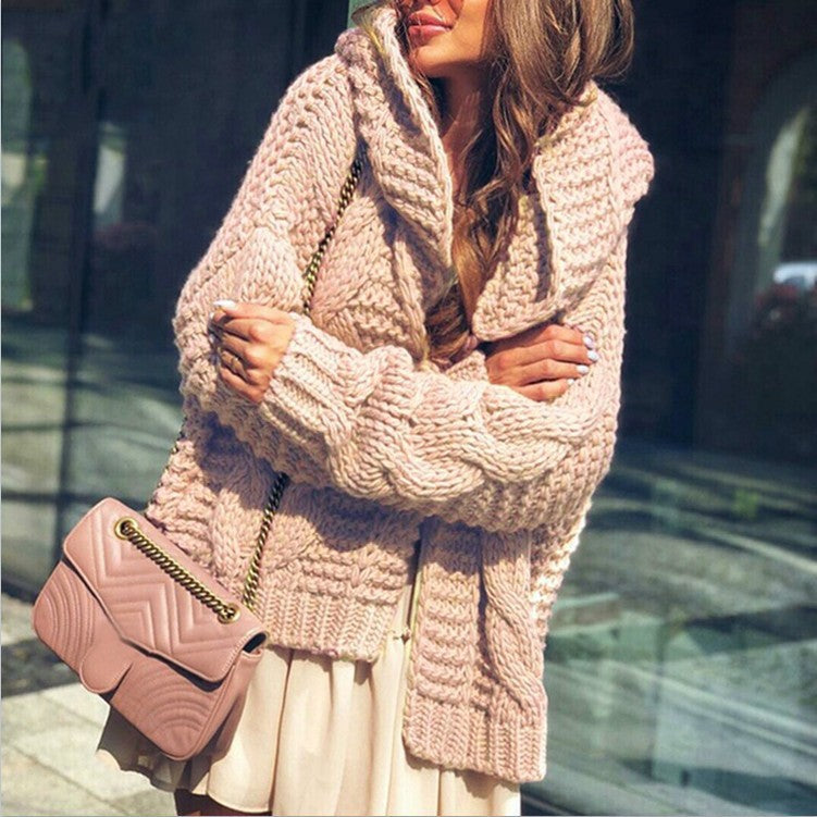 Damen Cardigan Grobstrick Voluminöse Ärmel Lässig Beige