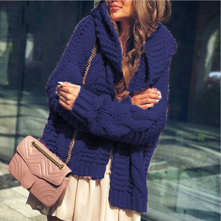 Damen Cardigan Grobstrick Voluminöse Ärmel Lässig Beige