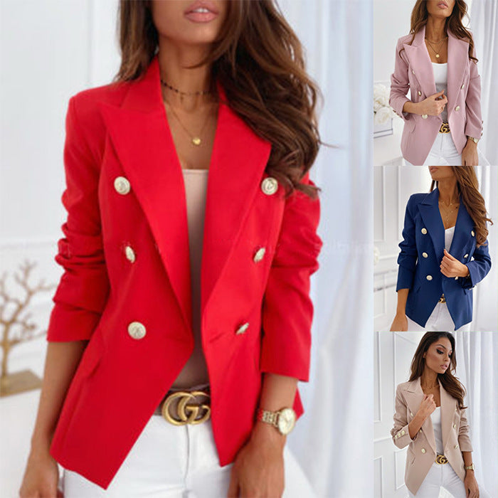 Damen Blazer Tailliert Doppelknopfleiste Goldton Eveloria - Eveloria