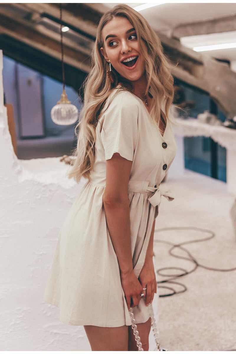 Damen Sommerkleid mit Taillengürtel Leicht Eveloria