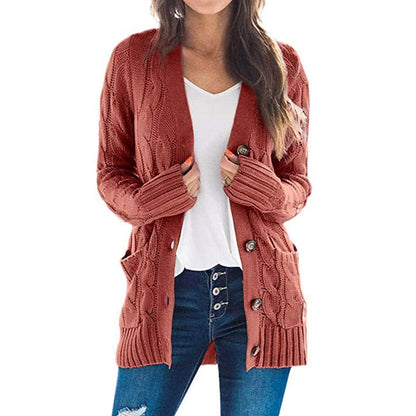 Damen Grobstrickjacke mit Knöpfen und Taschen Eveloria