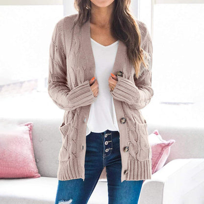 Damen Grobstrickjacke mit Knöpfen und Taschen Eveloria