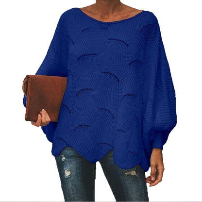Damen Oversized Strickpullover Wellenmuster Weite Ärmel