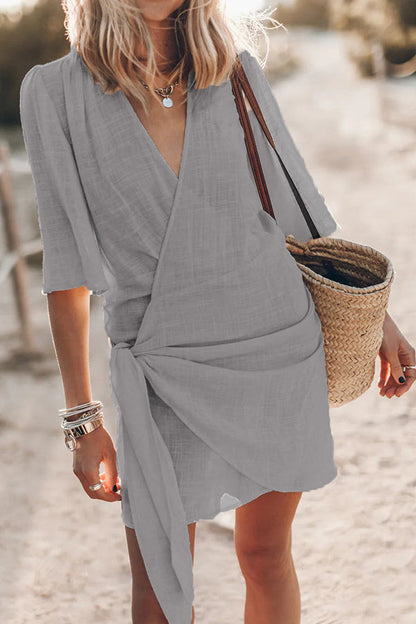 Damen Strandkleid Wickelausschnitt Leicht Sommerlich - Eveloria