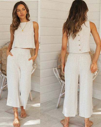 Damen Zweiteiliges Set Cropped Oberteil Weite Hose Eveloria