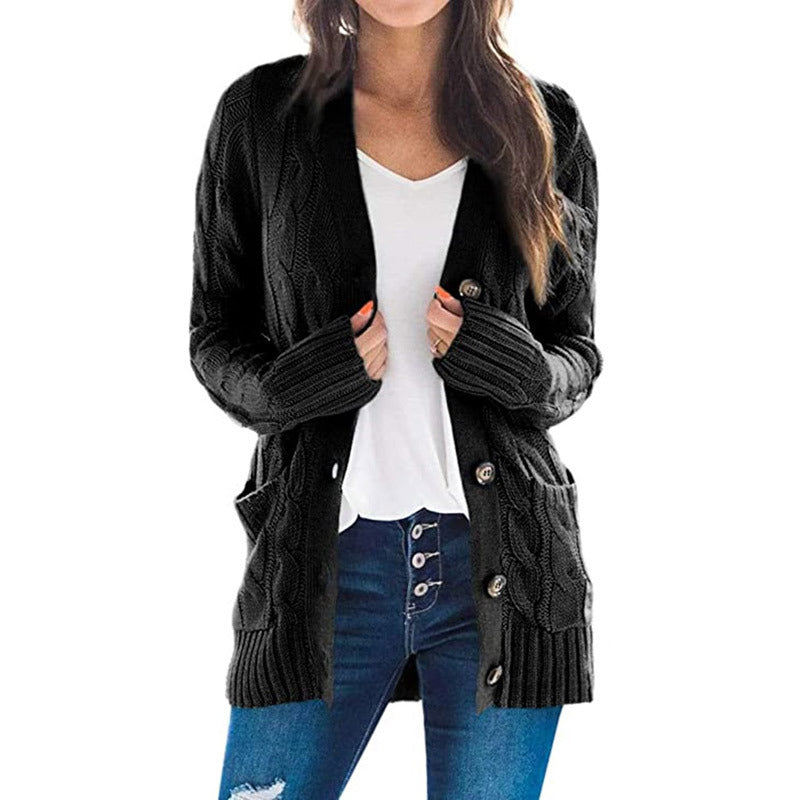 Damen Grobstrickjacke mit Knöpfen und Taschen Eveloria