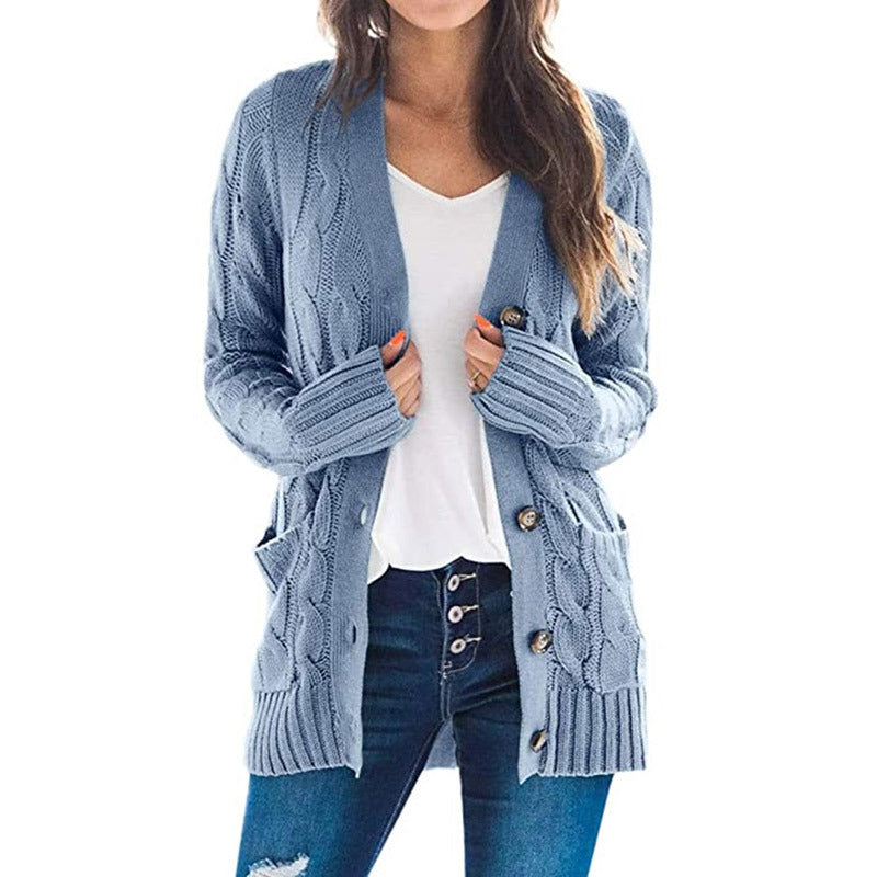 Damen Grobstrickjacke mit Knöpfen und Taschen Eveloria