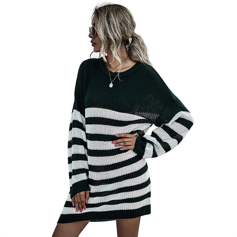 Damen Strickkleid Streifenlook Eveloria