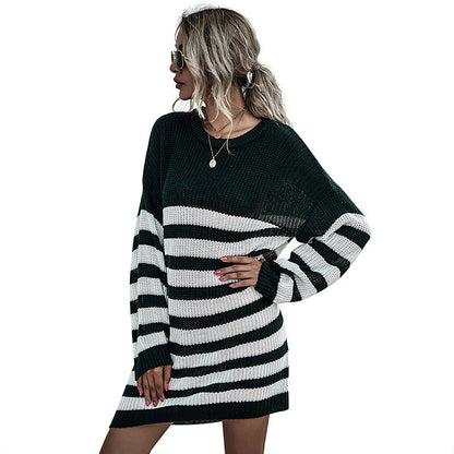 Damen Strickkleid Streifenlook Eveloria