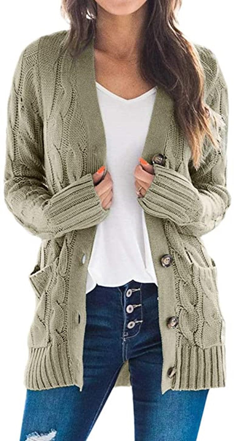 Damen Strickcardigan Zopfmuster mit Taschen Anthrazit