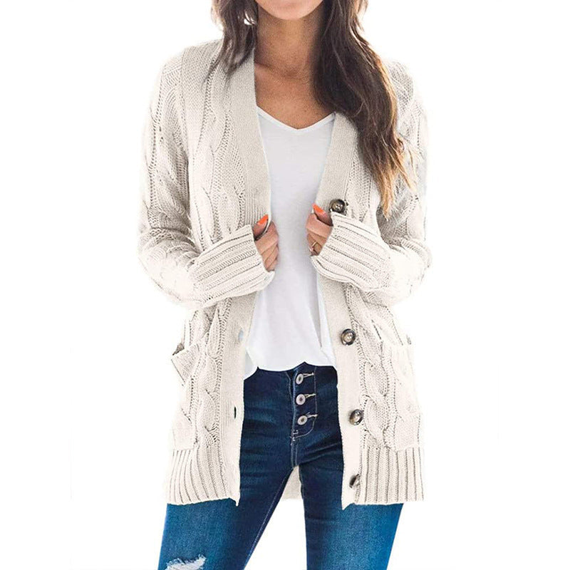 Damen Strickjacke Zopfmuster Praktische Taschen Beige