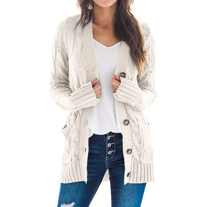 Damen Strickjacke Zopfmuster Praktische Taschen Beige