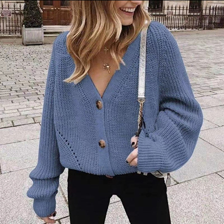 Damen Grobstrick-Cardigan Weit mit Knöpfen Beige