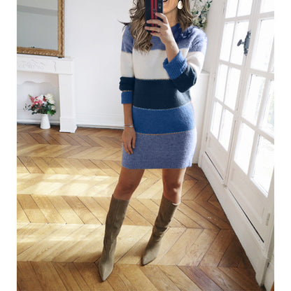 Damen Strickkleid Streifenmuster Elegantes Design