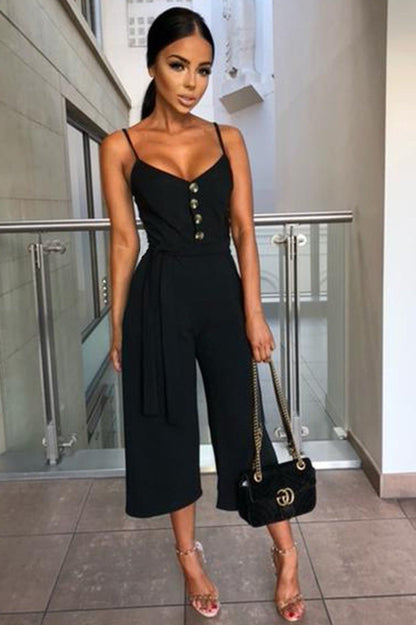 Damen Jumpsuit V-Ausschnitt Seiten Gürtel Eveloria