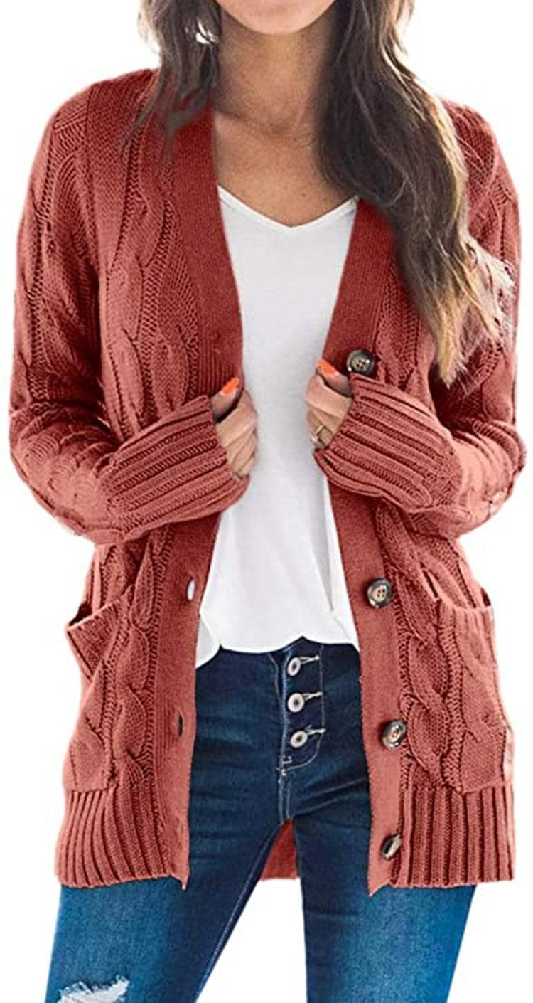 Damen Strickcardigan Zopfmuster mit Taschen Anthrazit