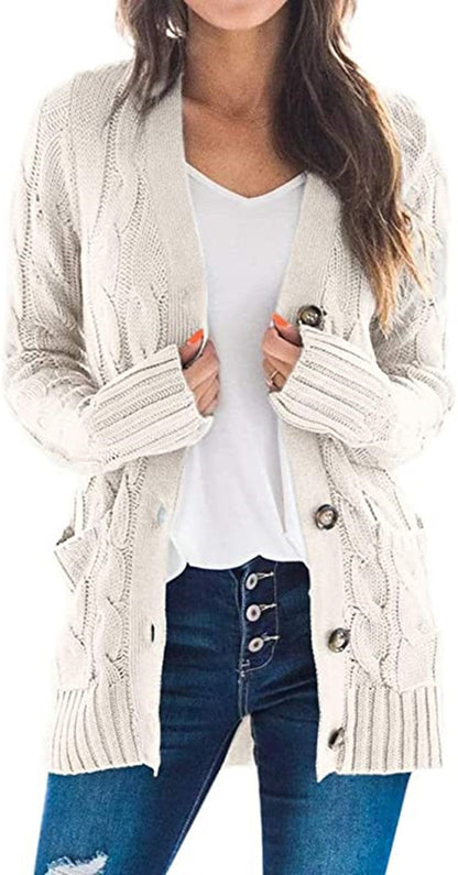 Damen Strickcardigan Zopfmuster mit Taschen Anthrazit