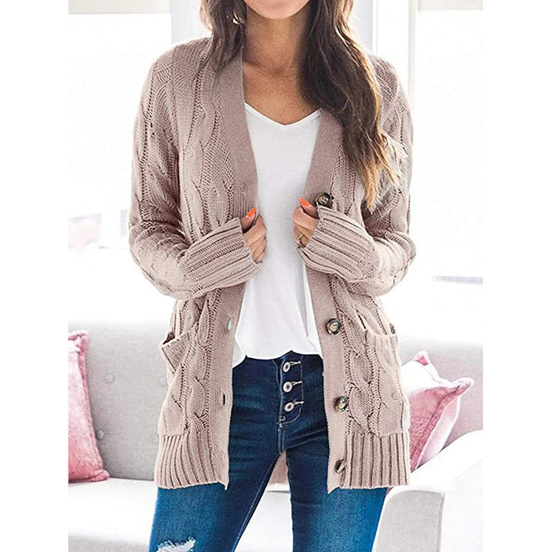 Damen Strickcardigan Zopfmuster mit Taschen Anthrazit