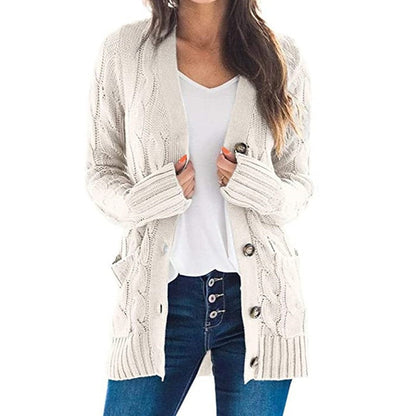 Damen Strickcardigan Zopfmuster mit Taschen Anthrazit
