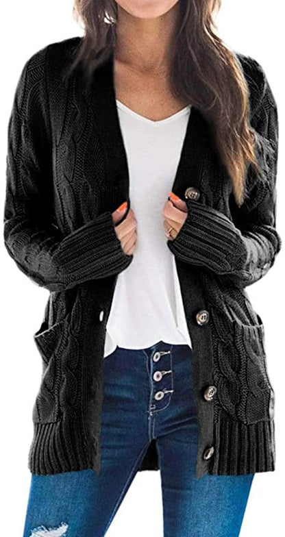 Damen Strickcardigan Zopfmuster mit Taschen Anthrazit