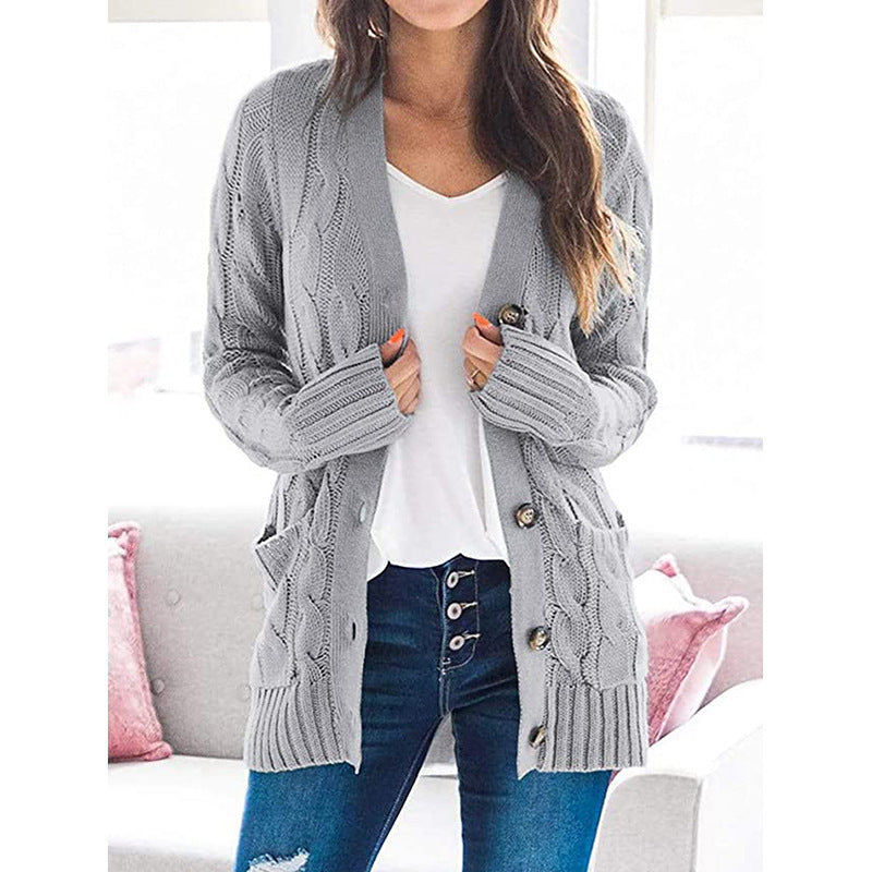 Damen Strickjacke Zopfmuster Praktische Taschen Beige