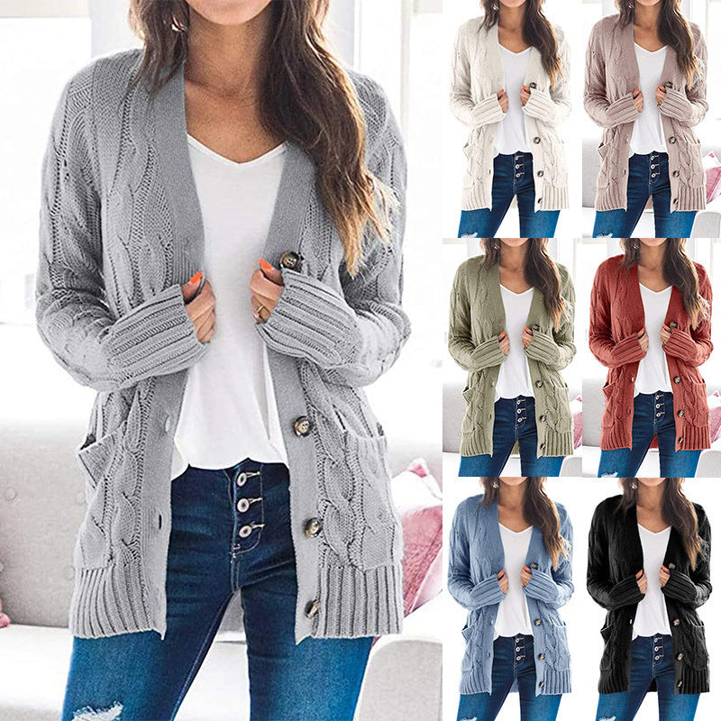 Damen Strickjacke Zopfmuster Praktische Taschen Beige - Eveloria