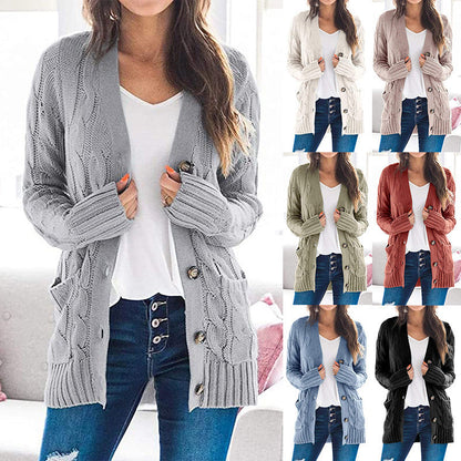 Damen Strickjacke Zopfmuster Praktische Taschen Beige - Eveloria