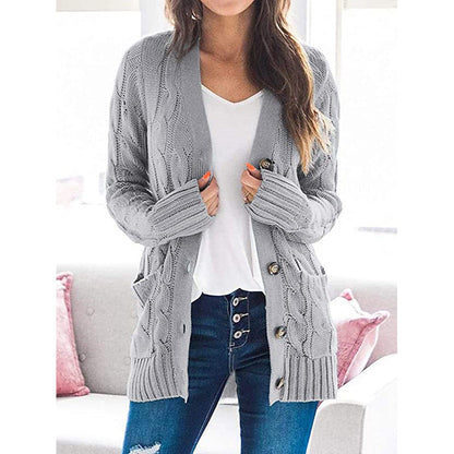 Damen Strickjacke Zopfmuster Praktische Taschen Beige
