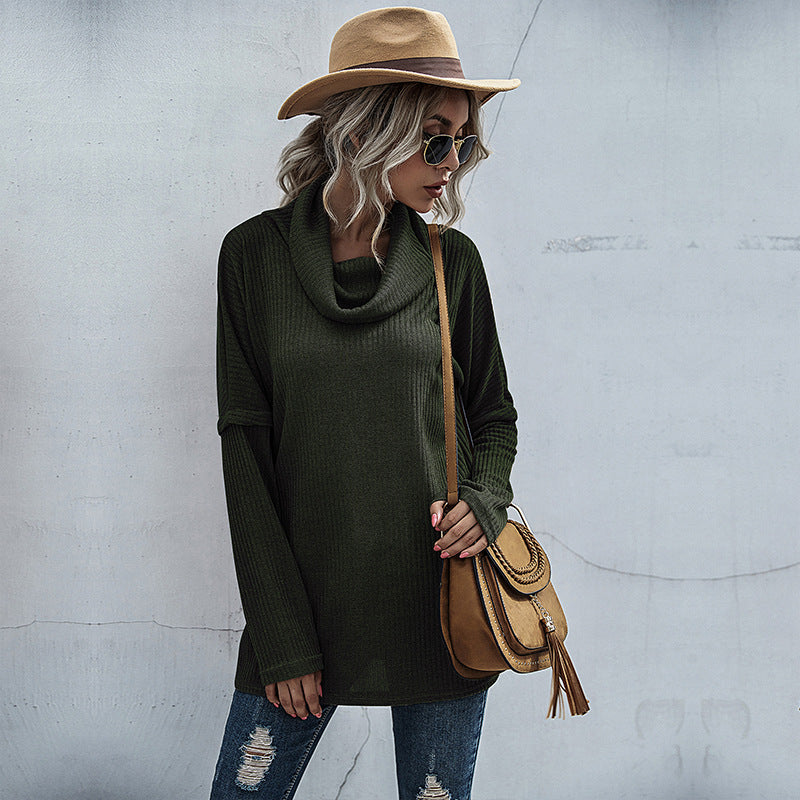 Damen Pullover Lässig Weiter Kragen Strukturiert Beige Eveloria