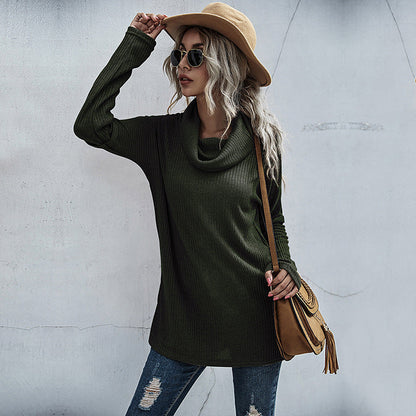 Damen Pullover Lässig Weiter Kragen Strukturiert Beige Eveloria