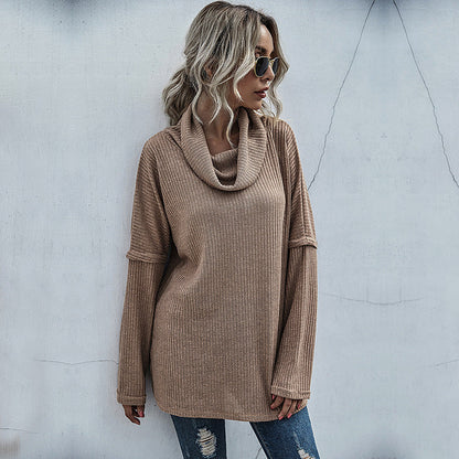 Damen Pullover Lässig Weiter Kragen Strukturiert Beige Eveloria