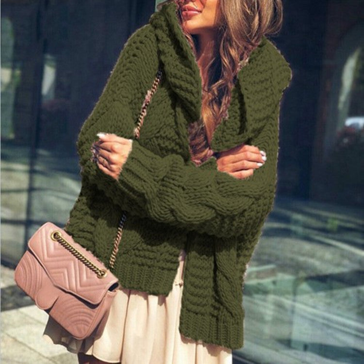 Damen Cardigan Grobstrick Voluminöse Ärmel Lässig Beige