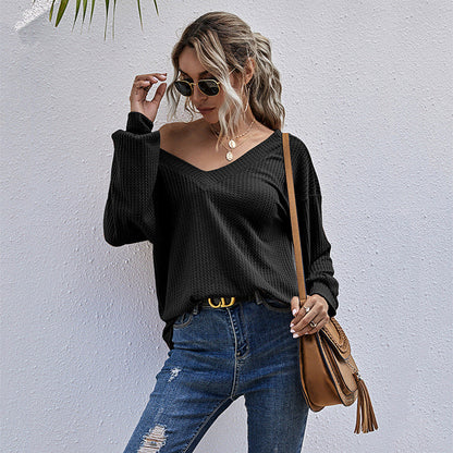 Damen Oversized V-Pullover Strukturmuster Eveloria