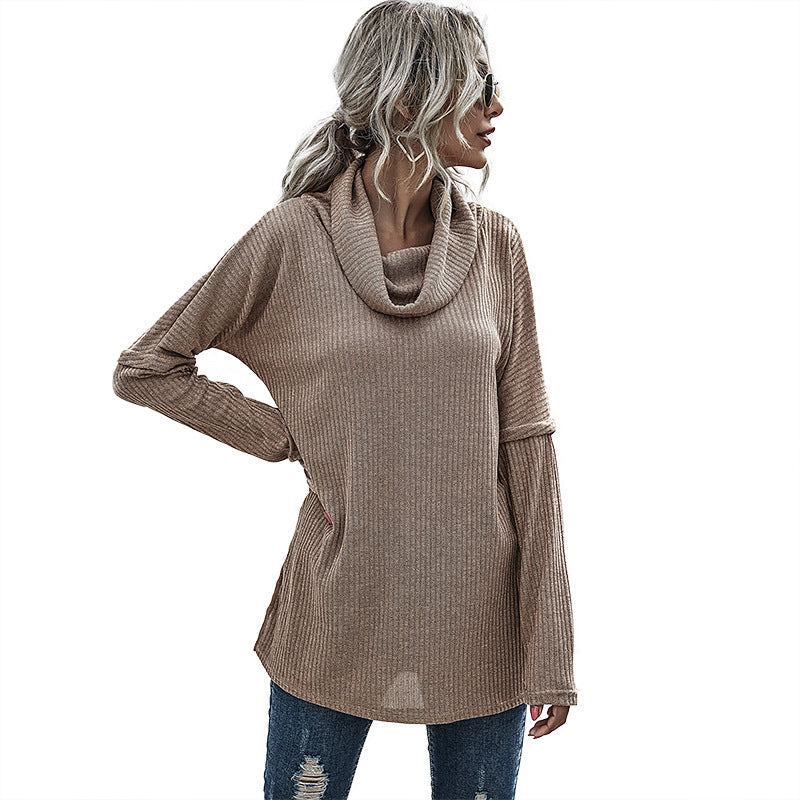 Damen Pullover Lässig Weiter Kragen Strukturiert Beige Eveloria