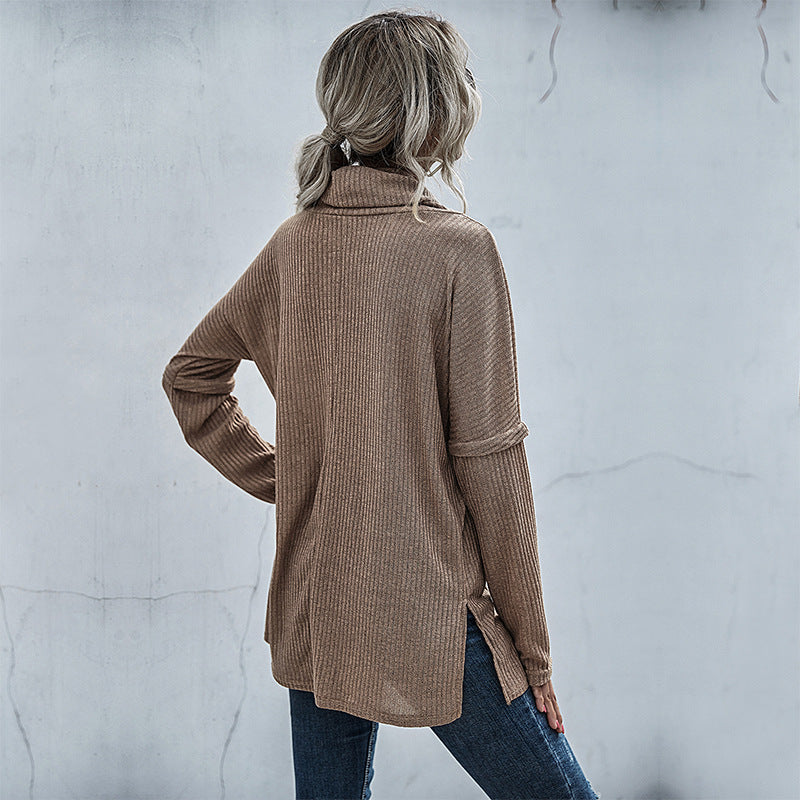 Damen Pullover Lässig Weiter Kragen Strukturiert Beige Eveloria