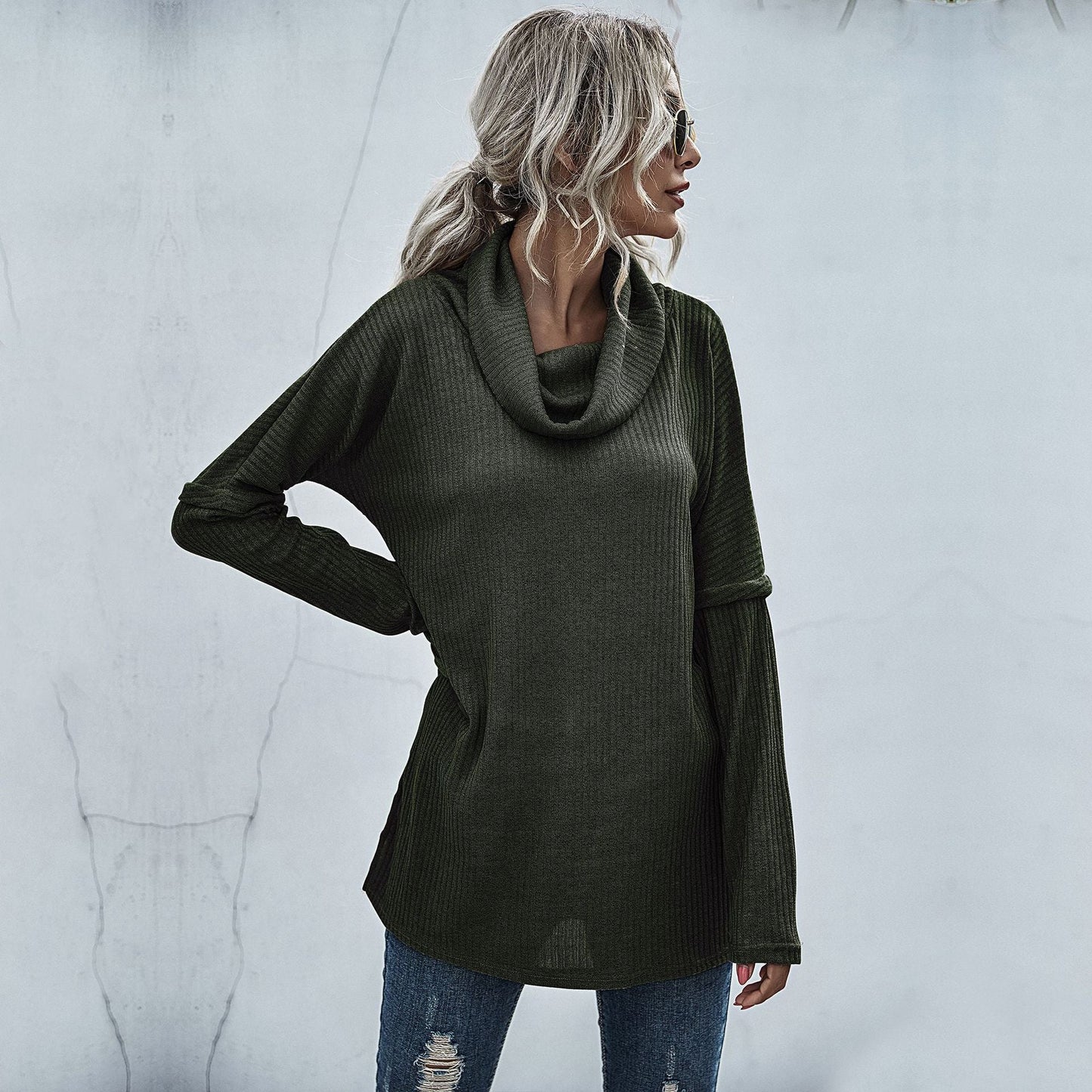 Damen Pullover Lässig Weiter Kragen Strukturiert Beige Eveloria