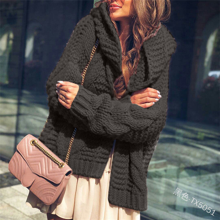 Damen Cardigan Grobstrick Voluminöse Ärmel Lässig Beige