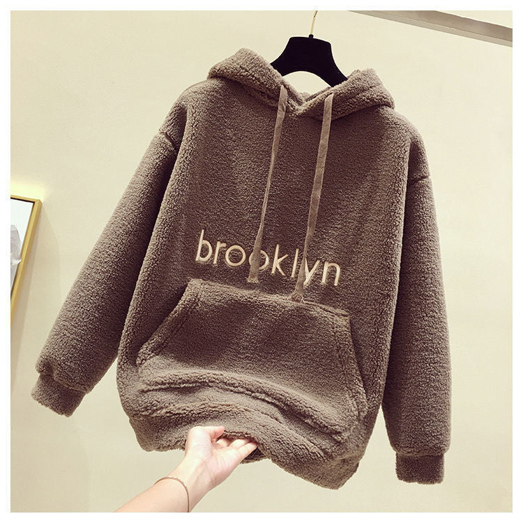 Damen Fleece Hoodie Kuschelig Kängurutasche Grau Eveloria