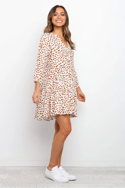 Damen Hemdblusenkleid Voluminöser Rock Florales Muster Eveloria