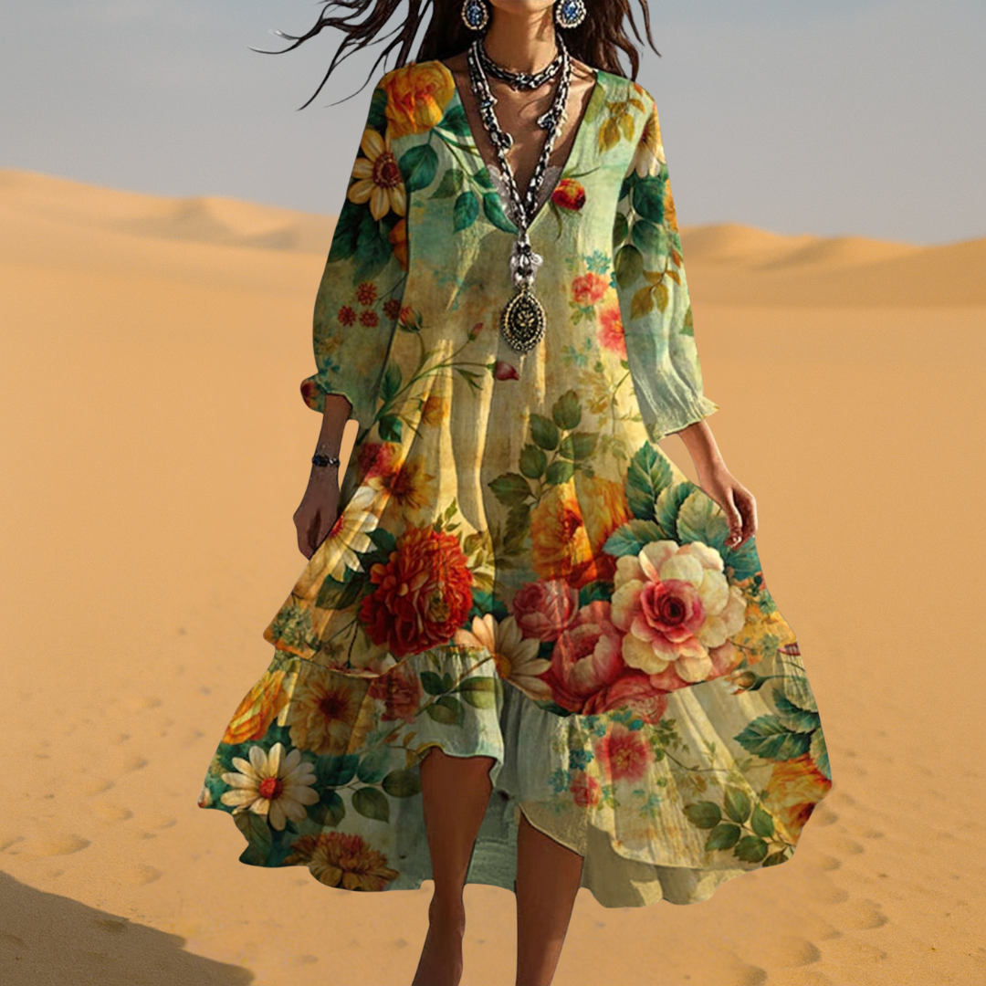 Damen Sommerkleid V-Ausschnitt Boho-Stil