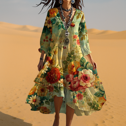 Damen Sommerkleid V-Ausschnitt Boho-Stil