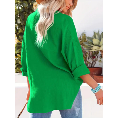 Damen Bluse Unifarbe Knopfleiste Hemdkragen Elegante Langarmbluse